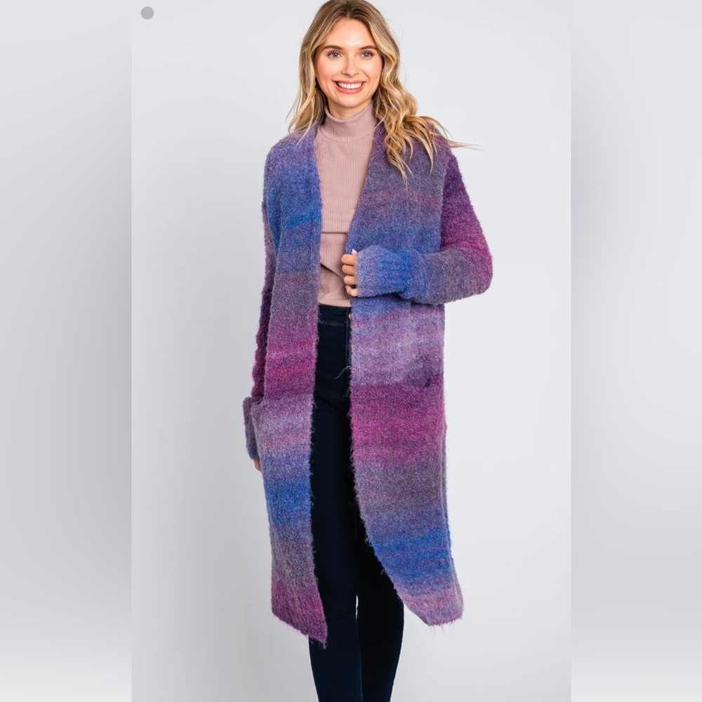 CASLON Purple Ombre Long Cardigan sz L open